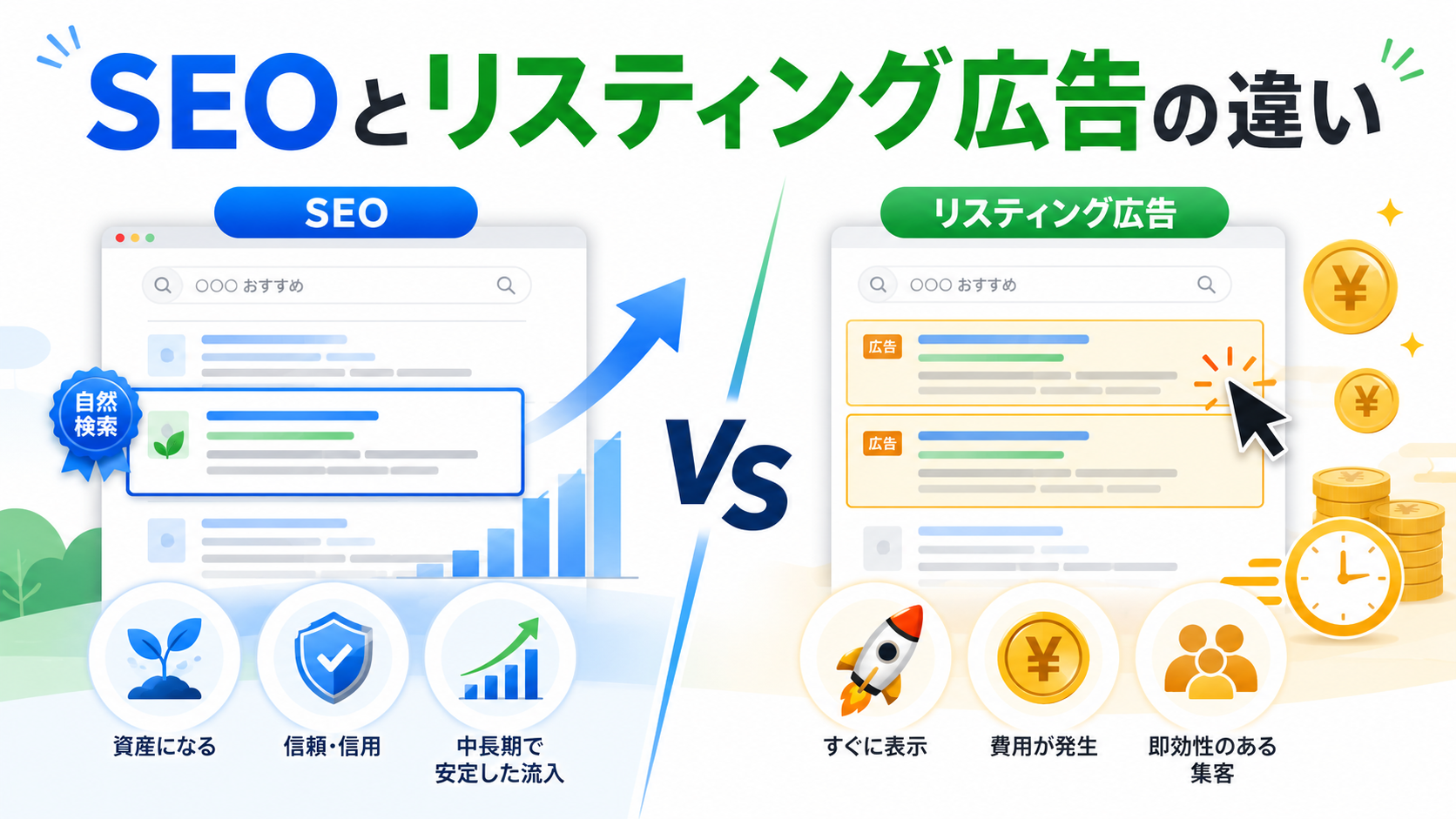 SEOとリスティング広告の違いとは？使い分けの判断基準と成果を最大化する「伝え方」の戦略